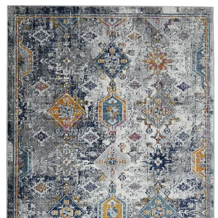 3' X 5' Blue and Orange Geometric Power Loom Area Rug