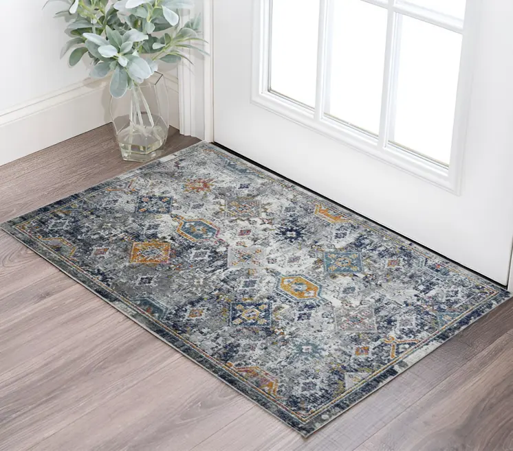 3' X 5' Blue and Orange Geometric Power Loom Area Rug