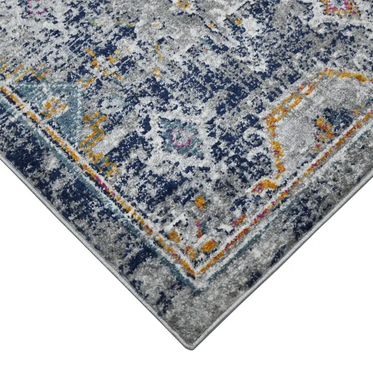 3' X 5' Blue and Orange Geometric Power Loom Area Rug