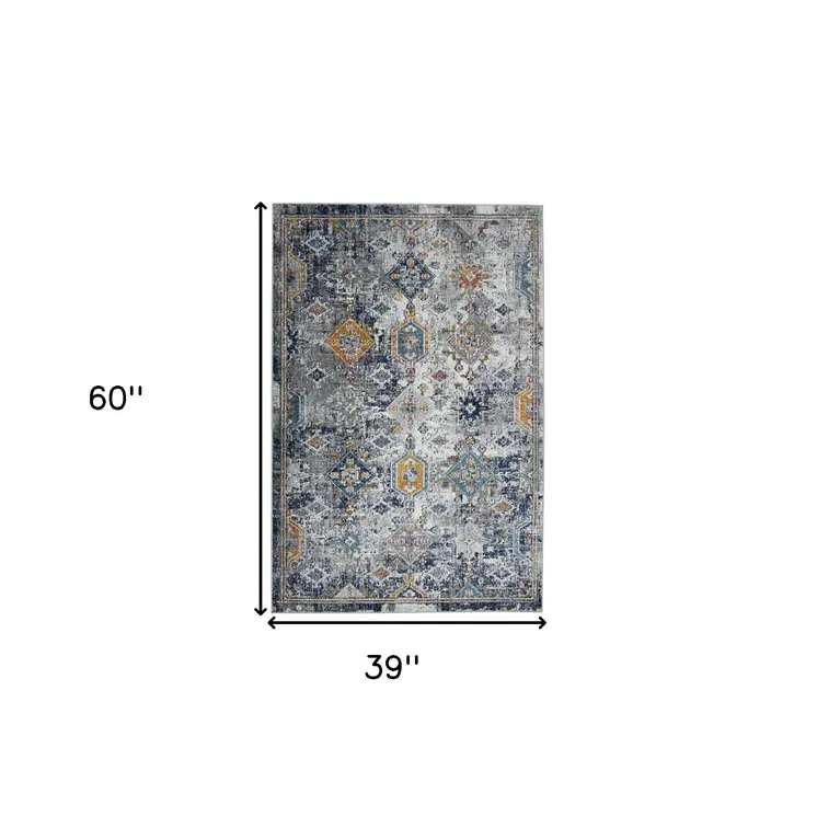 3' X 5' Blue and Orange Geometric Power Loom Area Rug