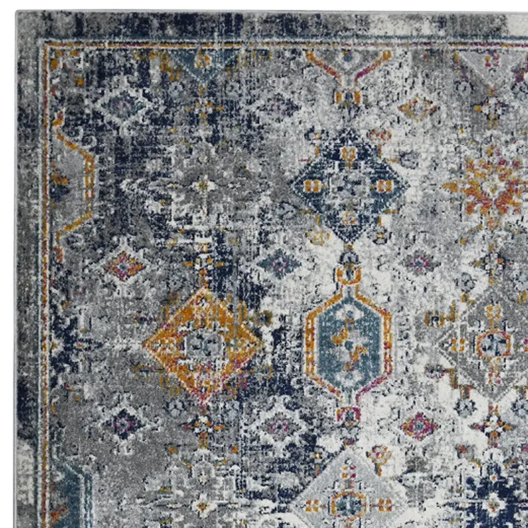 3' X 5' Blue and Orange Geometric Power Loom Area Rug