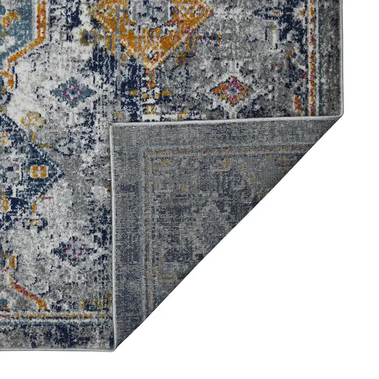 5' X 7' Blue and Orange Geometric Power Loom Area Rug