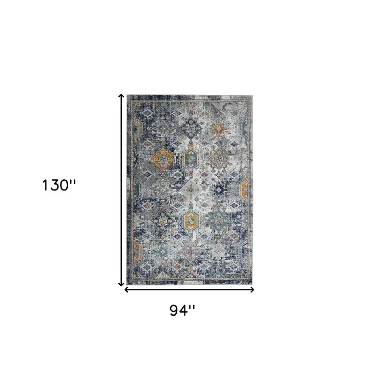 8' X 11' Blue and Orange Geometric Power Loom Area Rug