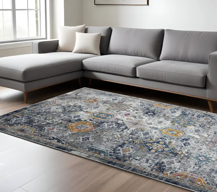 9' X 12' Blue and Orange Geometric Power Loom Area Rug