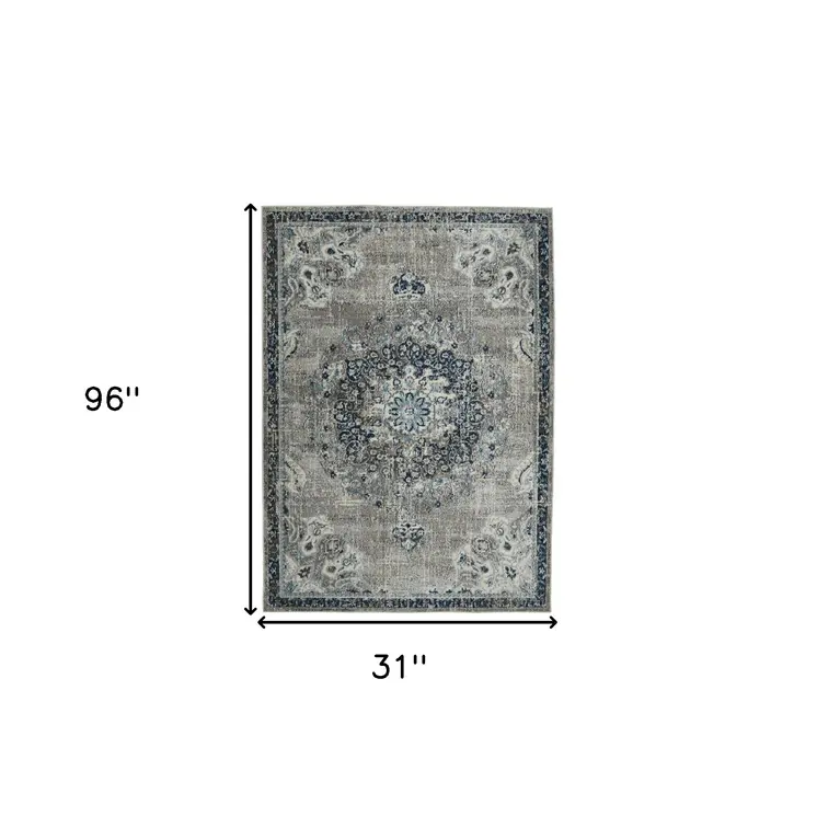 8' Teal Gray And Ivory Area Rug