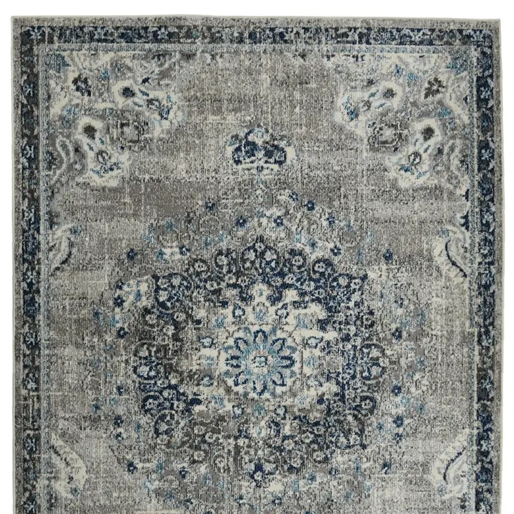 3' X 5' Gray Ivory And Teal Area Rug