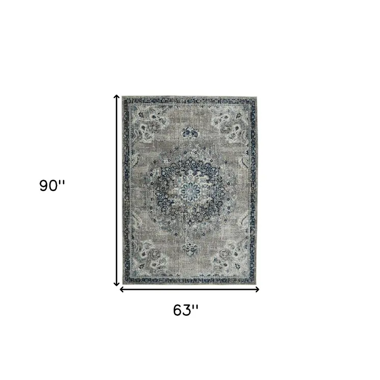 5' X 7' Teal Blue Medallion Power Loom Area Rug