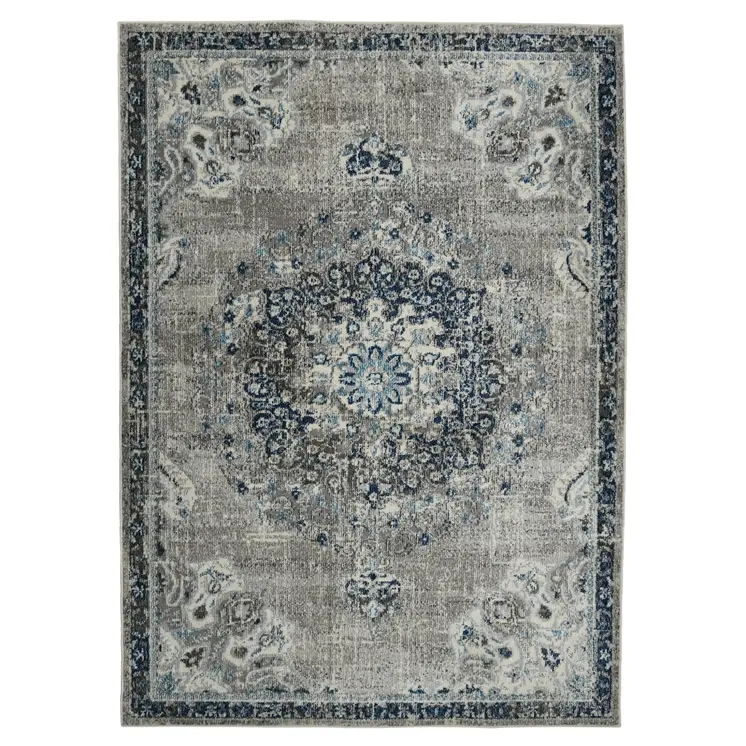 8' X 11' Teal Blue Medallion Power Loom Area Rug