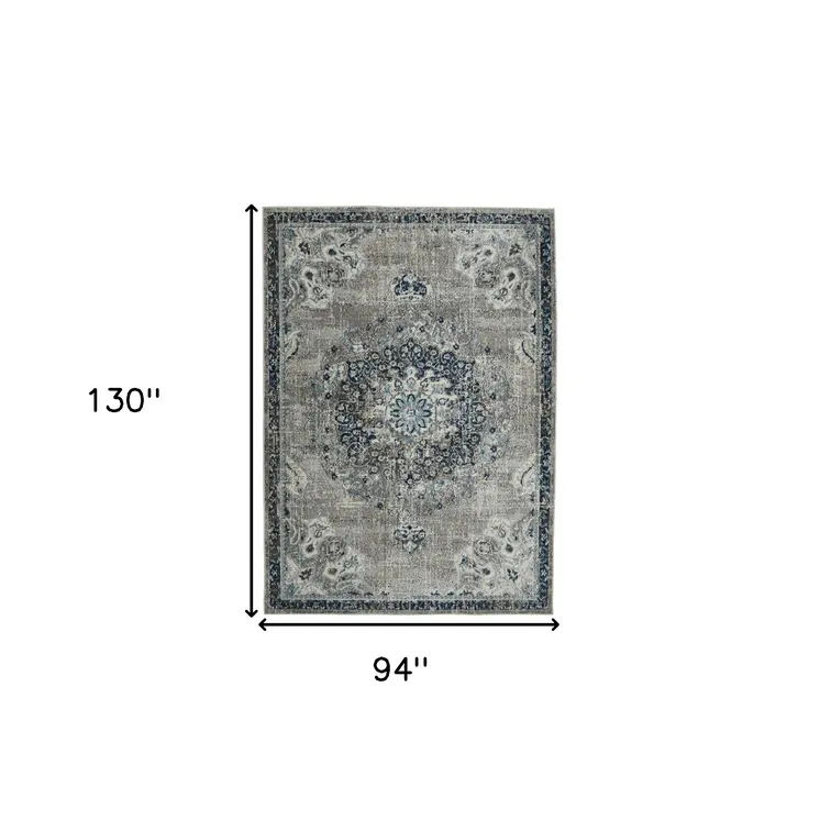 8' X 11' Teal Blue Medallion Power Loom Area Rug