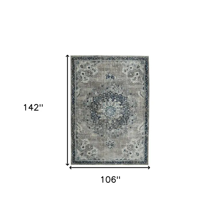 9' X 12' Teal Blue Medallion Power Loom Area Rug