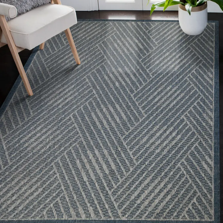 8' X 10' Gray and Blue Geometric Stain Resistant Indoor Outdoor Area Rug