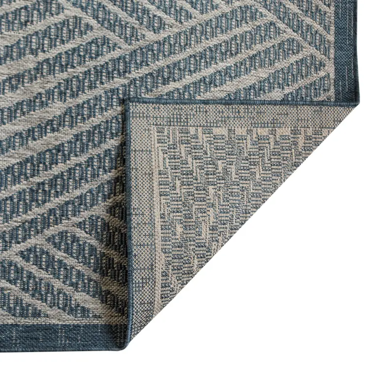 8' X 10' Gray and Blue Geometric Stain Resistant Indoor Outdoor Area Rug