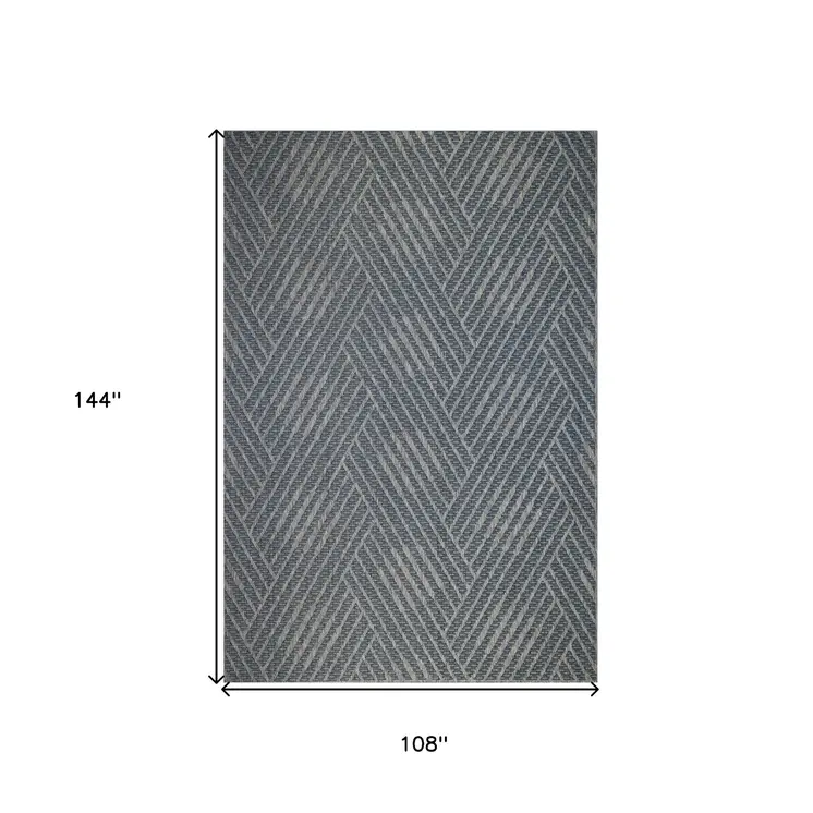 9' X 12' Gray and Blue Geometric Stain Resistant Indoor Outdoor Area Rug
