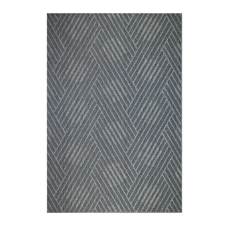 5' X 8' Gray and Blue Geometric Stain Resistant Indoor Outdoor Area Rug