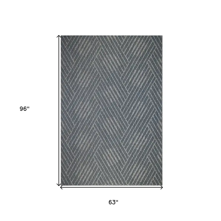 5' X 8' Gray and Blue Geometric Stain Resistant Indoor Outdoor Area Rug