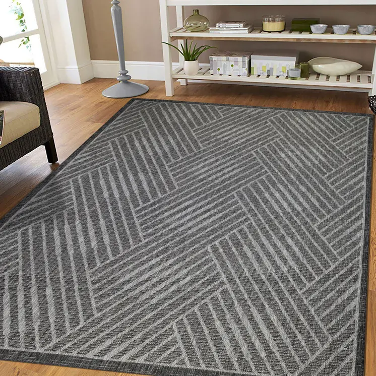 9' X 12' Gray and Blue Geometric Stain Resistant Indoor Outdoor Area Rug
