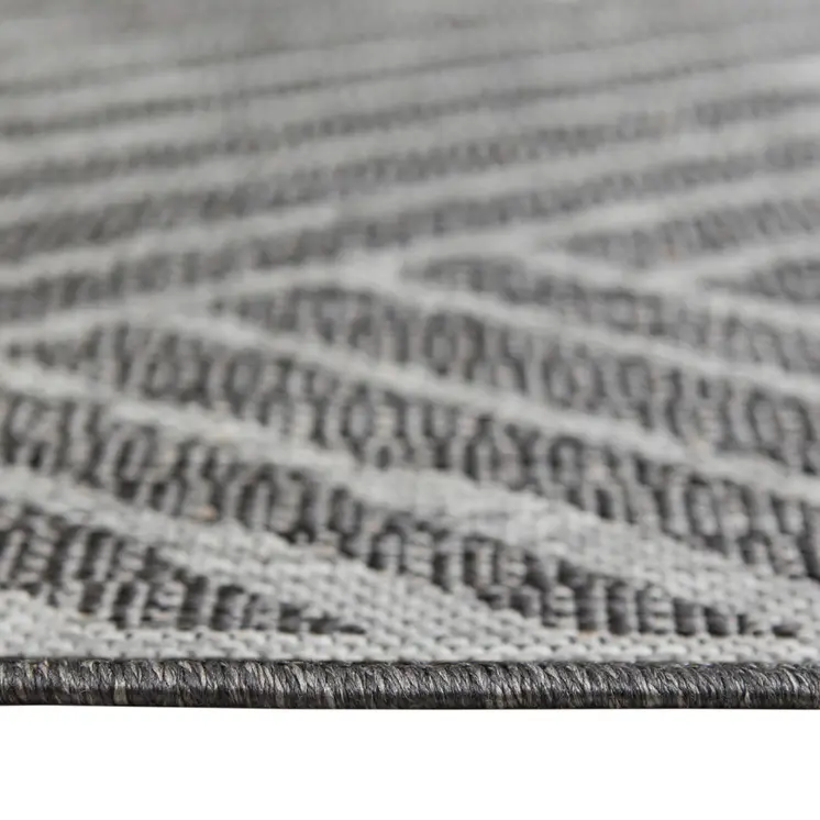 8' Runner Gray and Blue Geometric Stain Resistant Indoor Outdoor Runner Rug
