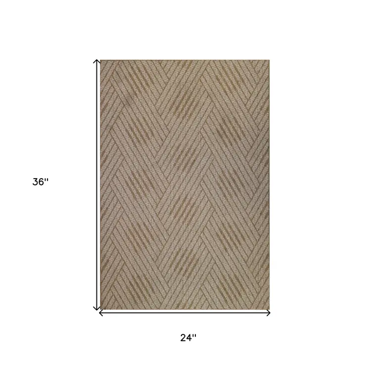 2' X 3' Beige Geometric Stain Resistant Indoor Outdoor Area Rug