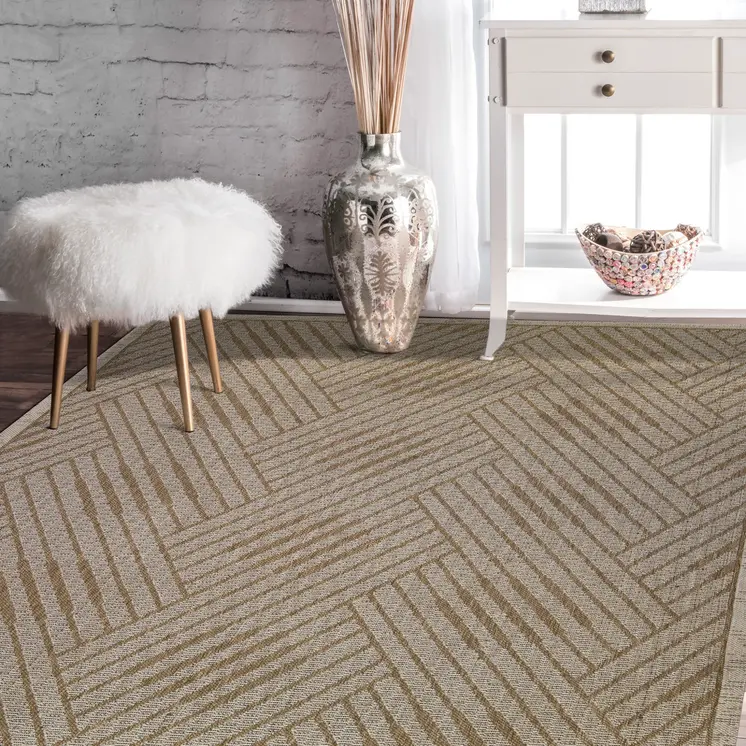 8' X 10' Beige Geometric Stain Resistant Indoor Outdoor Area Rug