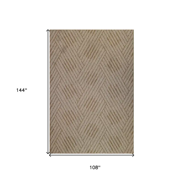 9' X 12' Beige Geometric Stain Resistant Indoor Outdoor Area Rug