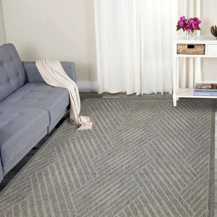 6' X 9' Gray Geometric Stain Resistant Indoor Outdoor Area Rug