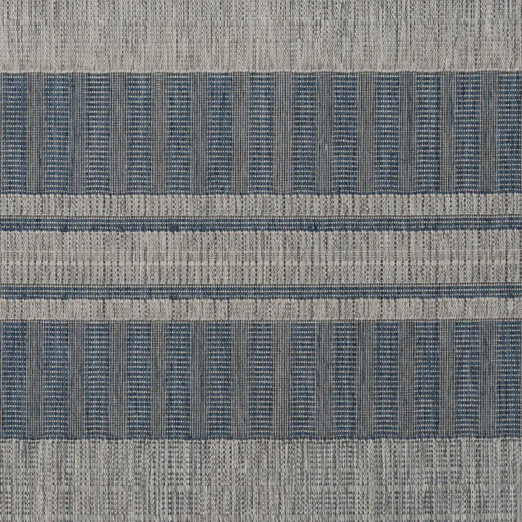 8' Runner Blue and Gray Striped Stain Resistant Indoor Outdoor Runner Rug