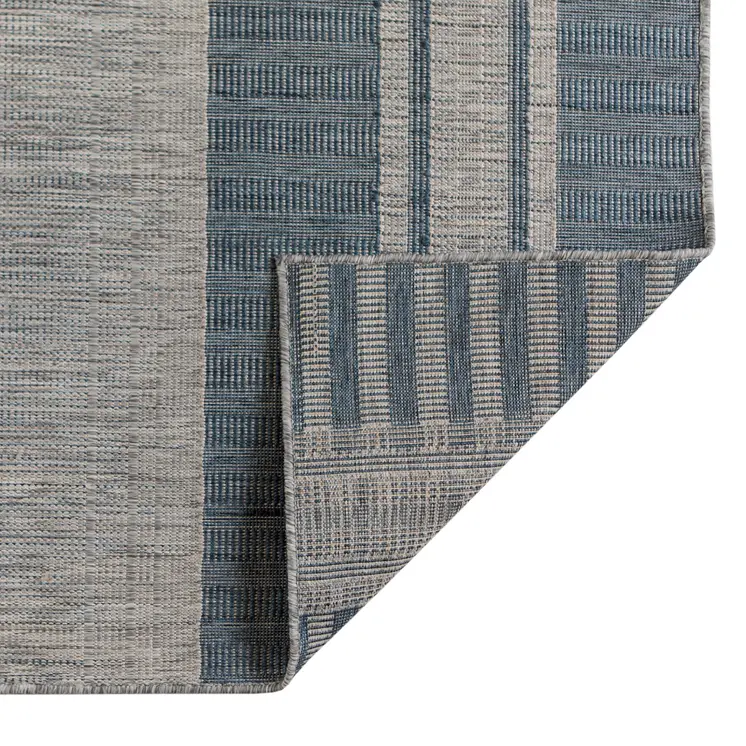 8' Runner Blue and Gray Striped Stain Resistant Indoor Outdoor Runner Rug