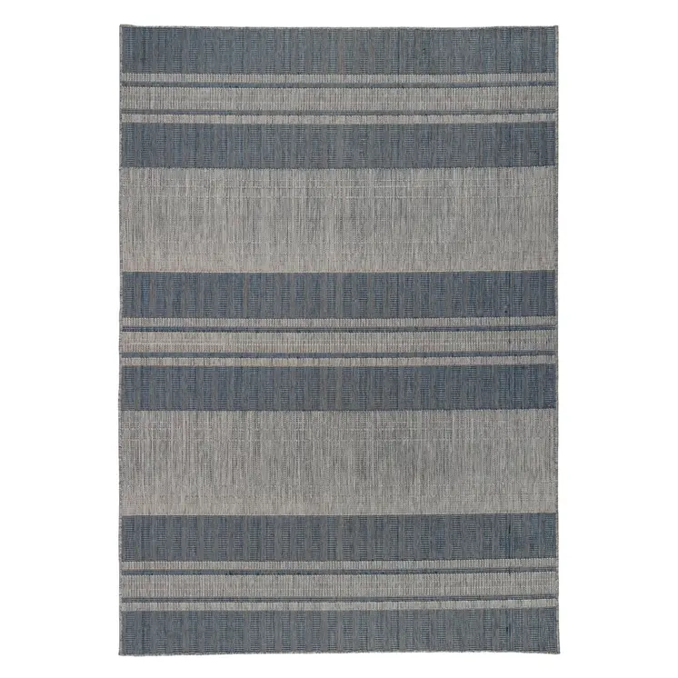 6' X 9' Blue and Gray Striped Stain Resistant Indoor Outdoor Area Rug
