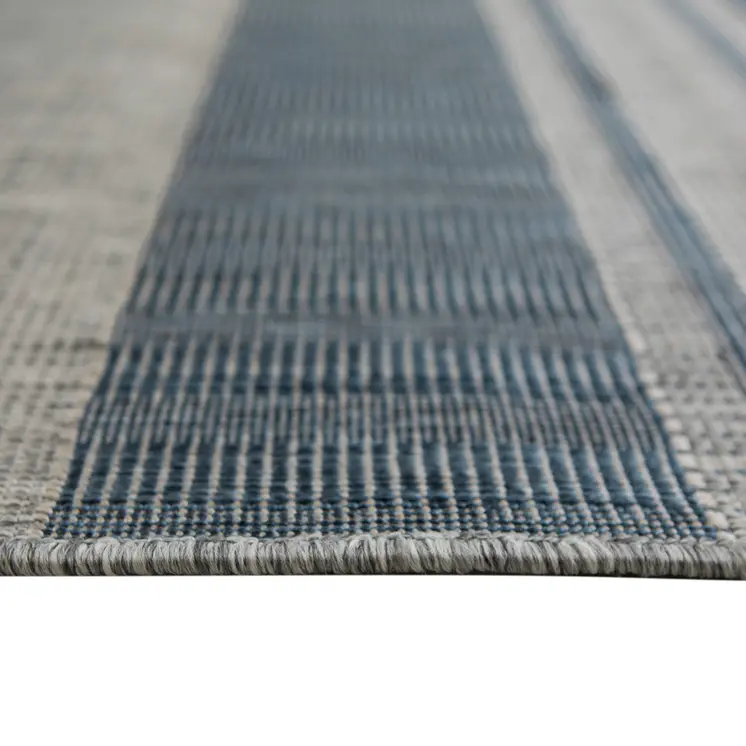 6' X 9' Blue and Gray Striped Stain Resistant Indoor Outdoor Area Rug