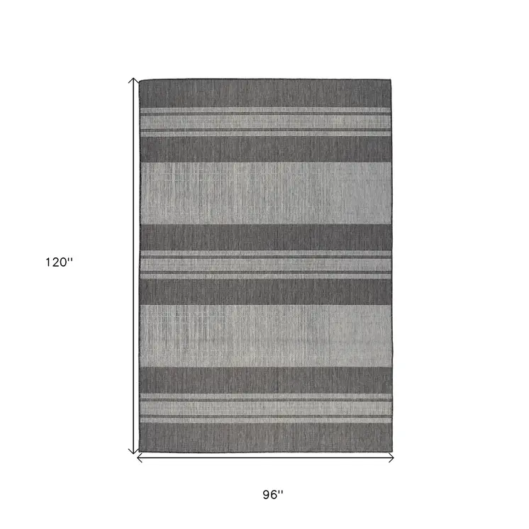 8' X 10' Blue and Gray Striped Stain Resistant Indoor Outdoor Area Rug