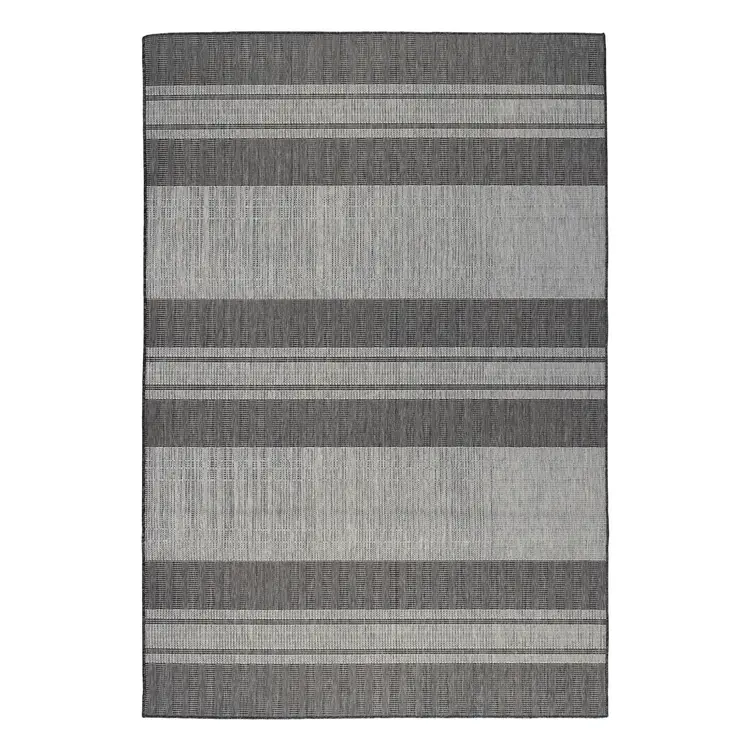8' Runner Blue and Gray Striped Stain Resistant Indoor Outdoor Runner Rug