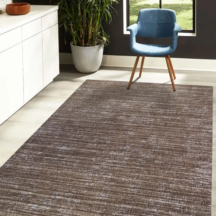 8' X 10' Brown and Ivory Striped Stain Resistant Indoor Outdoor Area Rug