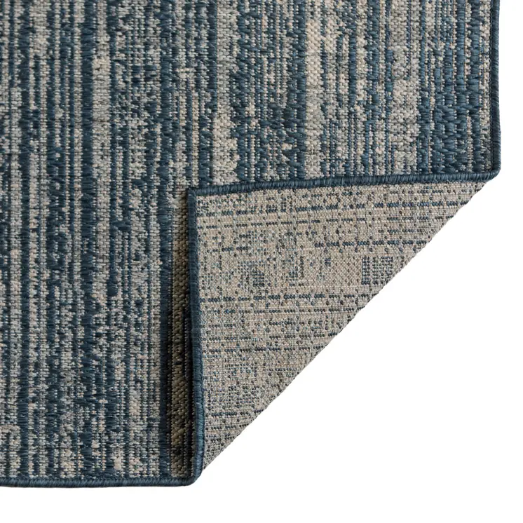 8' X 10' Gray and Blue Striped Stain Resistant Indoor Outdoor Area Rug