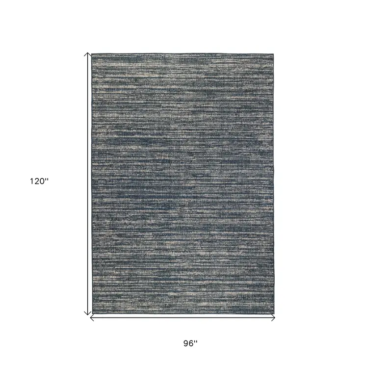 8' X 10' Gray and Blue Striped Stain Resistant Indoor Outdoor Area Rug