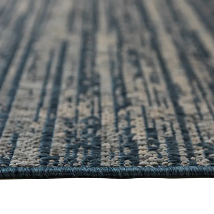 6' X 9' Gray and Blue Striped Stain Resistant Indoor Outdoor Area Rug