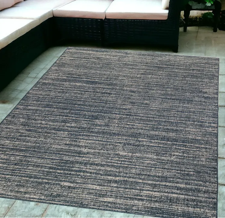 6' X 9' Gray and Blue Striped Stain Resistant Indoor Outdoor Area Rug