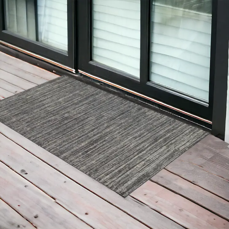 2' X 3' Brown and Ivory Striped Stain Resistant Indoor Outdoor Area Rug