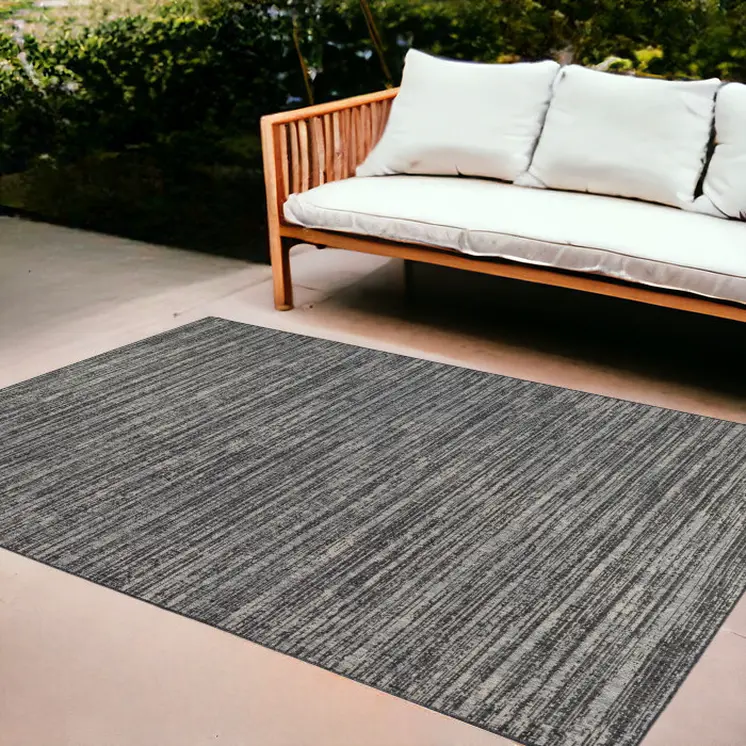 9' X 12' Brown and Ivory Striped Stain Resistant Indoor Outdoor Area Rug