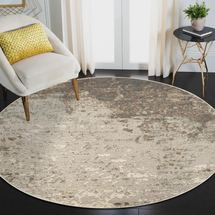 8' Gray and Dark Gray Abstract Power Loom Round Rug