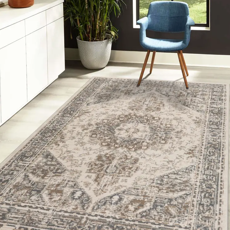 2' X 3' Gray and Light Beige Medallion Power Loom Area Rug