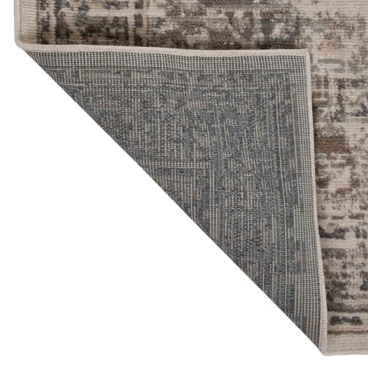 10' Gray and Light Beige Medallion Power Loom Runner Rug