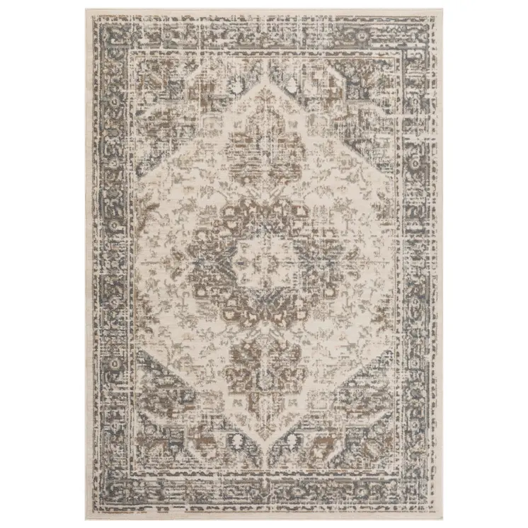 8' X 10' Gray and Light Beige Medallion Power Loom Area Rug