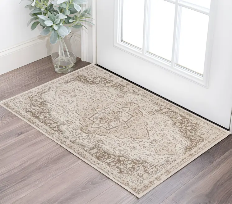 2' X 3' Gray and Light Cream Medallion Power Loom Area Rug
