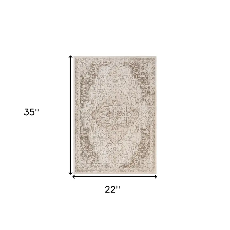 2' X 3' Gray and Light Cream Medallion Power Loom Area Rug