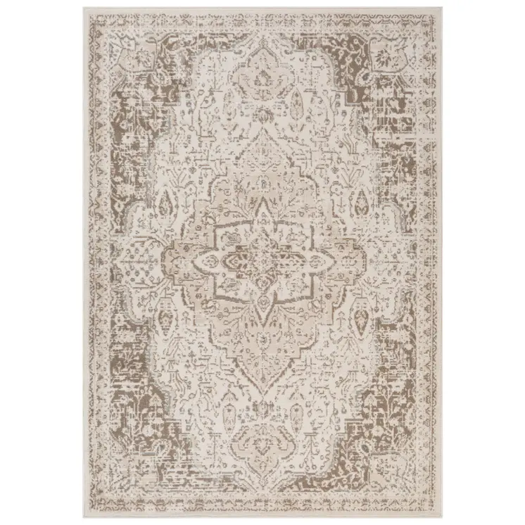 8' X 10' Gray and Light Cream Medallion Power Loom Area Rug