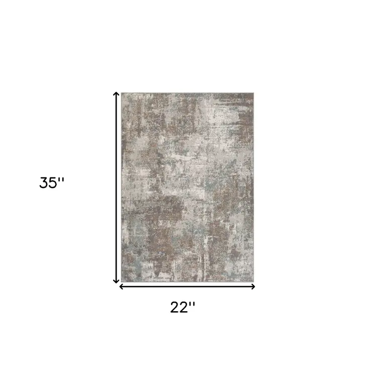 2' X 3' Gray and Light Brown Abstract Power Loom Area Rug