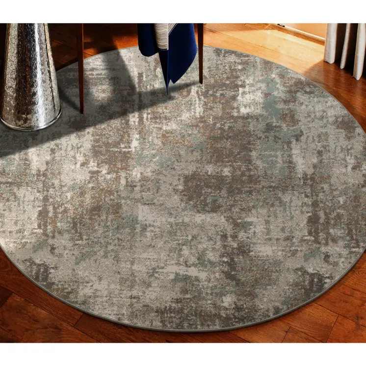 8' Gray and Light Brown Abstract Power Loom Round Rug