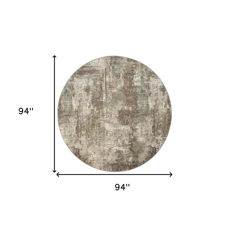 8' Gray and Light Brown Abstract Power Loom Round Rug