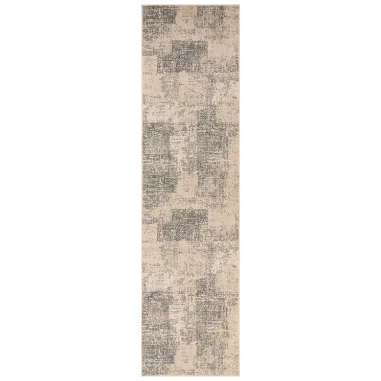 10' Gray and Light Blue Abstract Power Loom Runner Rug