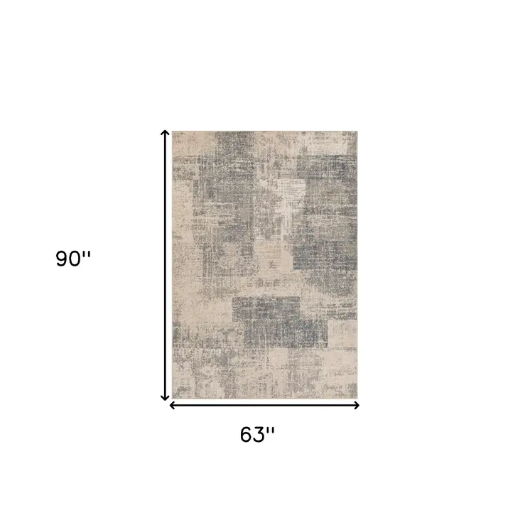 5' X 8' Gray and Light Blue Abstract Power Loom Area Rug